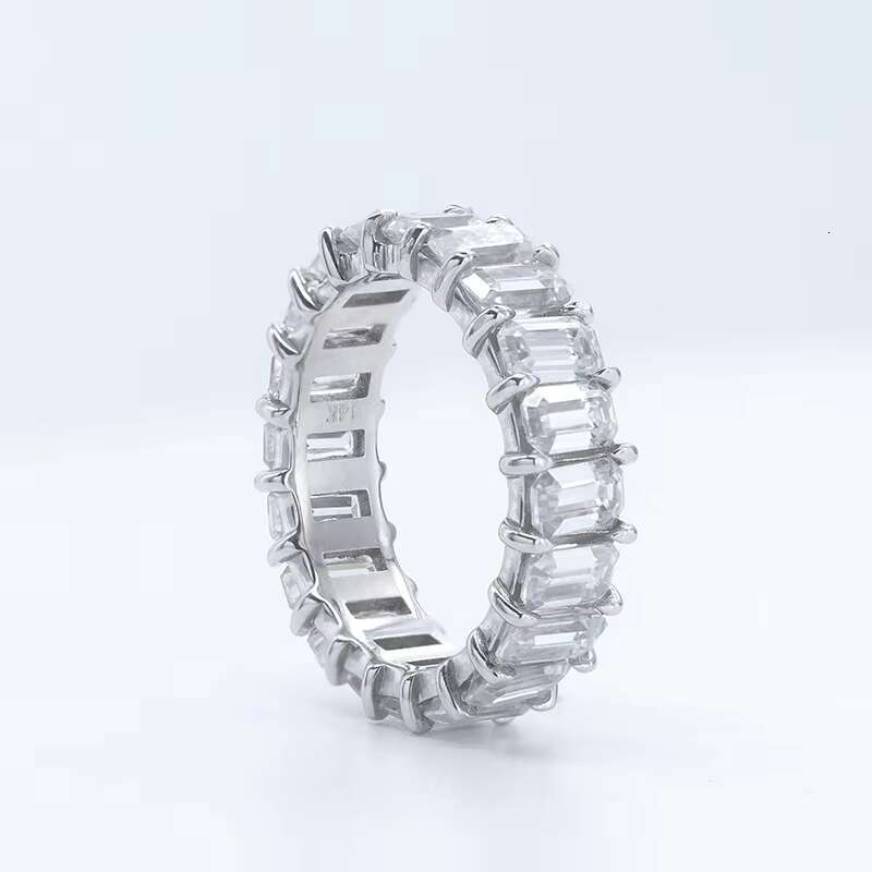 925 Sterling Silver 14k Gold Eternity Band Ring VVS GRA Certificate Moissanite Emerald Moissanite Hip Hop Ring