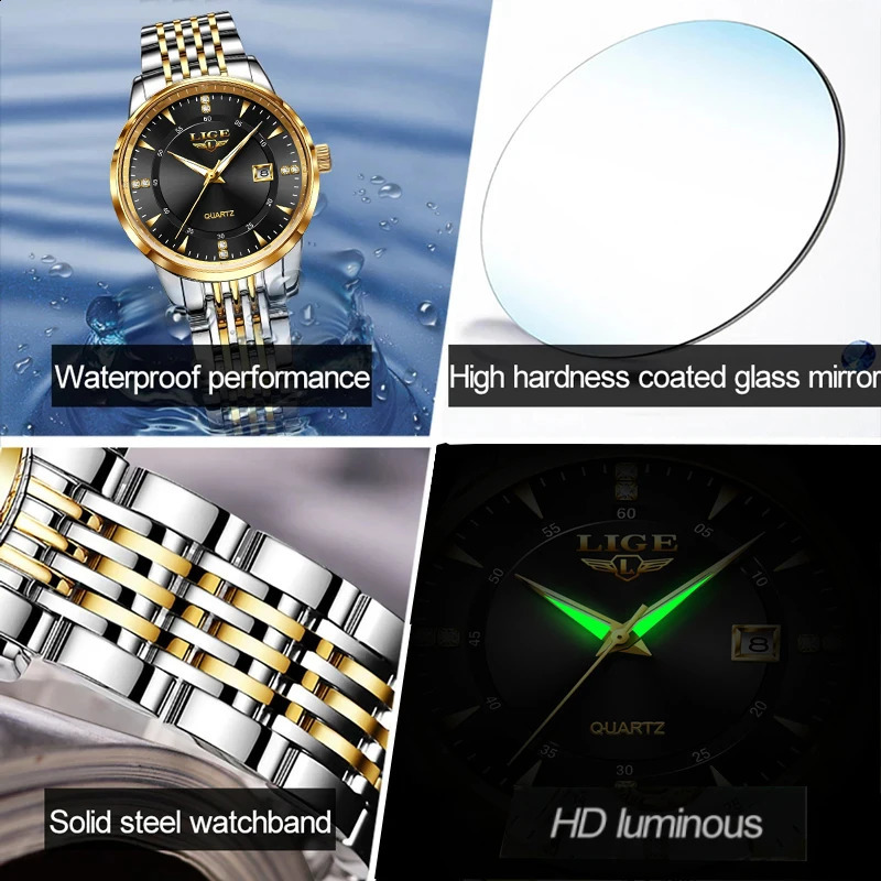 LIGE Fashion Womens Watch Top Waterproof Quartz Casual Sports Date Chronograph Monthly 250417