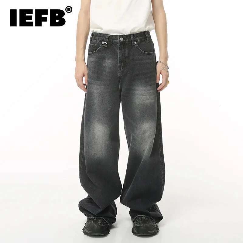 IEFB Vintage Men's Baggy Trousers 2023 New Streetwear Wide Leg Loose Denim Fashion Distressed Straight Pants 9C1519