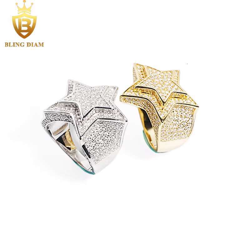 Hot Sale Hip Hop Jewelry Ring 925 Silver Ice Out VVS Moissanite Fully Diamond Mens Star Rings