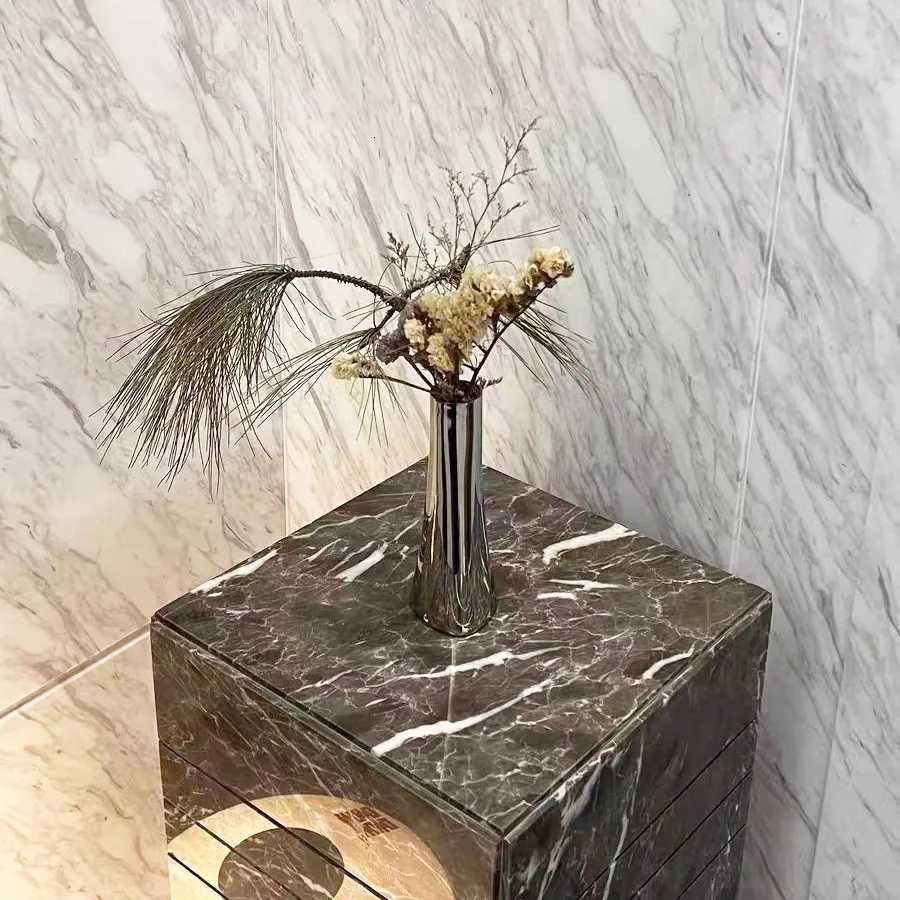 Stainless Steel Silver Metal Small Vase - Simple Light Luxury Dry Flowers/Simulated Flowers Modern Home Decoration Ornament C251124