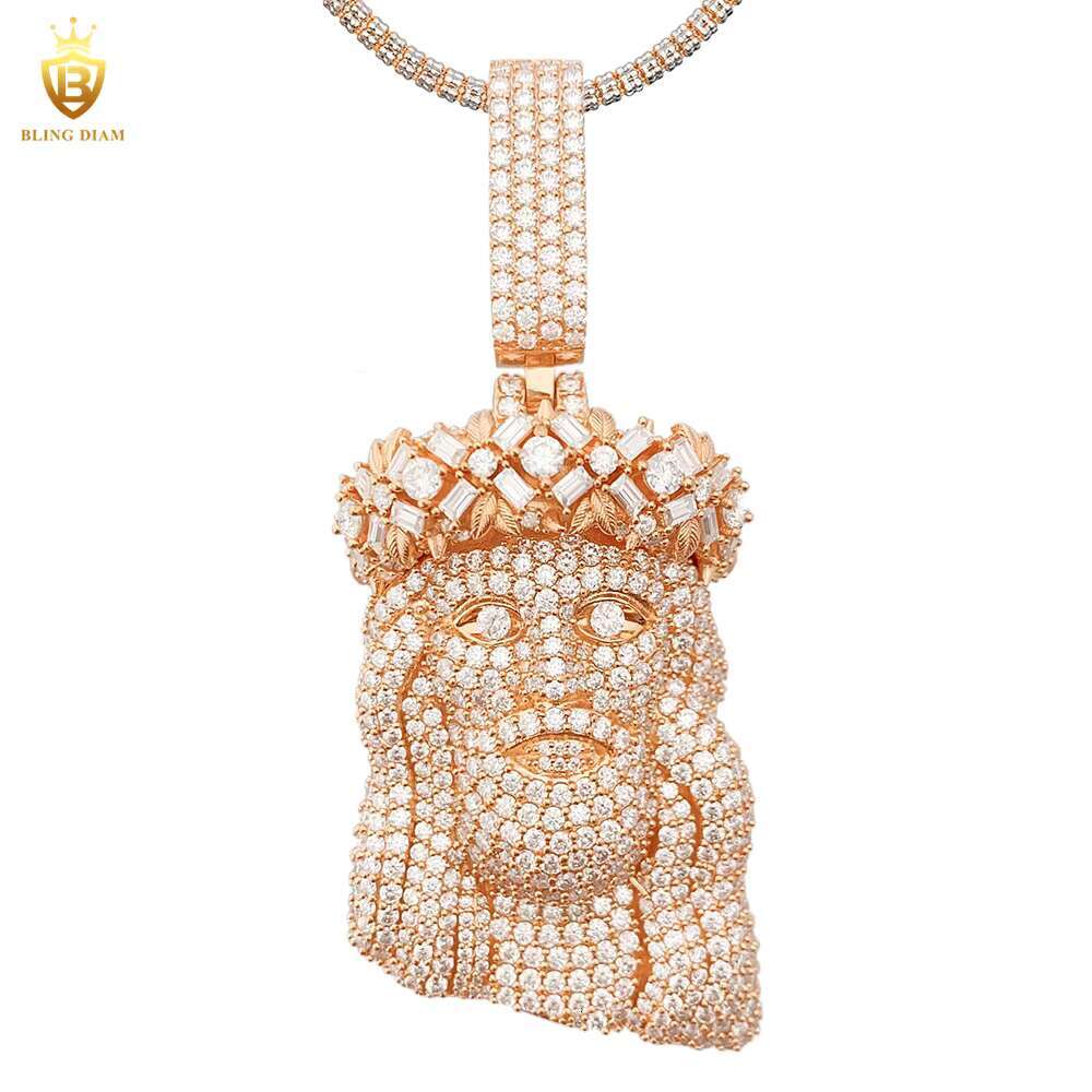 Wholesale Iced Out Hip Hop Jewelry Jesus Necklace Diamond Moissanite Custom Pendant 925 Sterling Silver