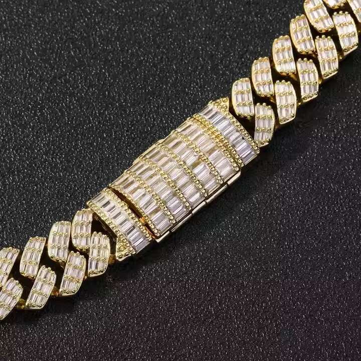 BES Fashion Hip Hop 17 MM Miami Cuban Chain Necklace Iced Out Zircon 18 K Gold Plated Necklace Jewelry for Men Anniversary