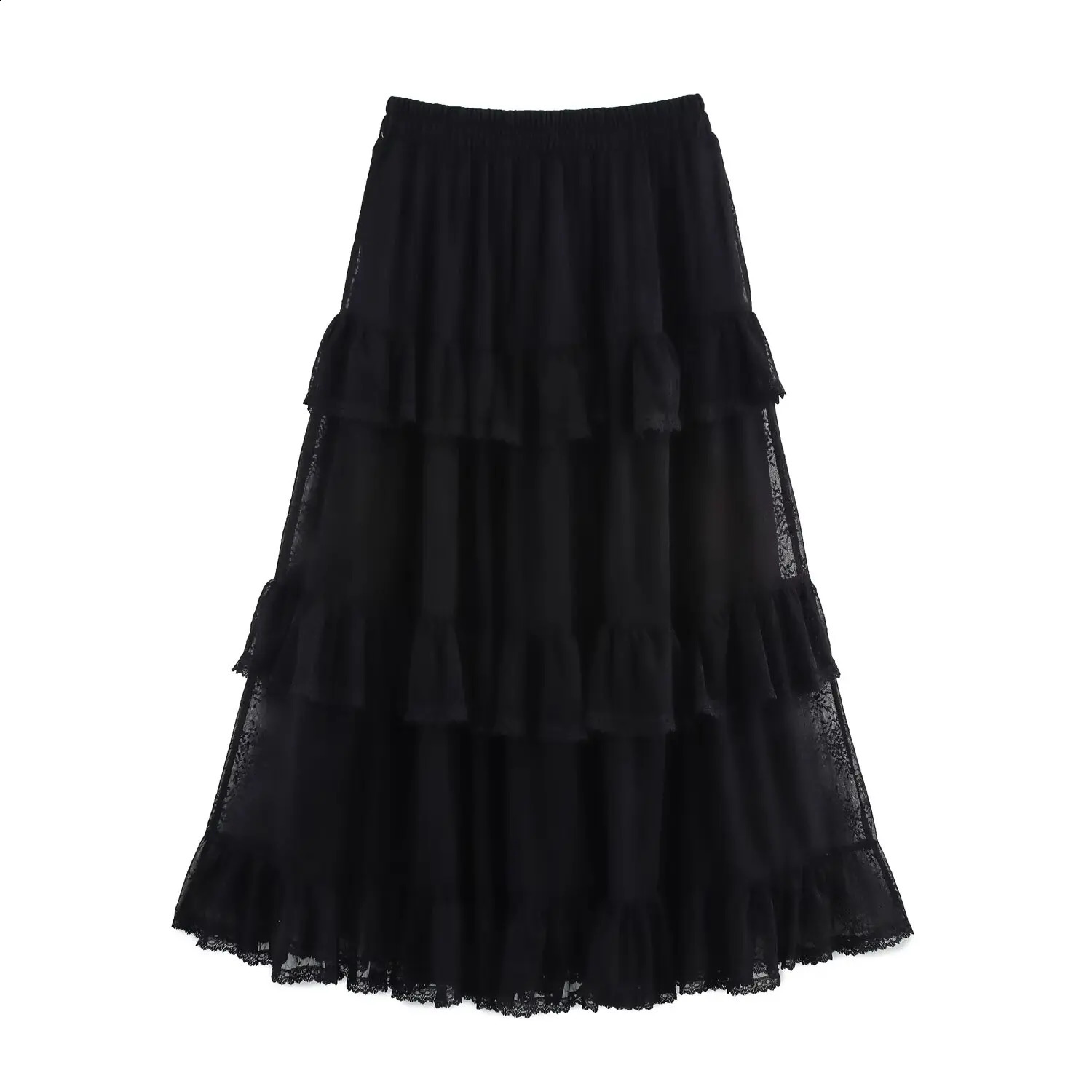 PB ZA205 summer womens clothing multilayer lace elastic waist pleated mesh large swing Aline skiing 250417