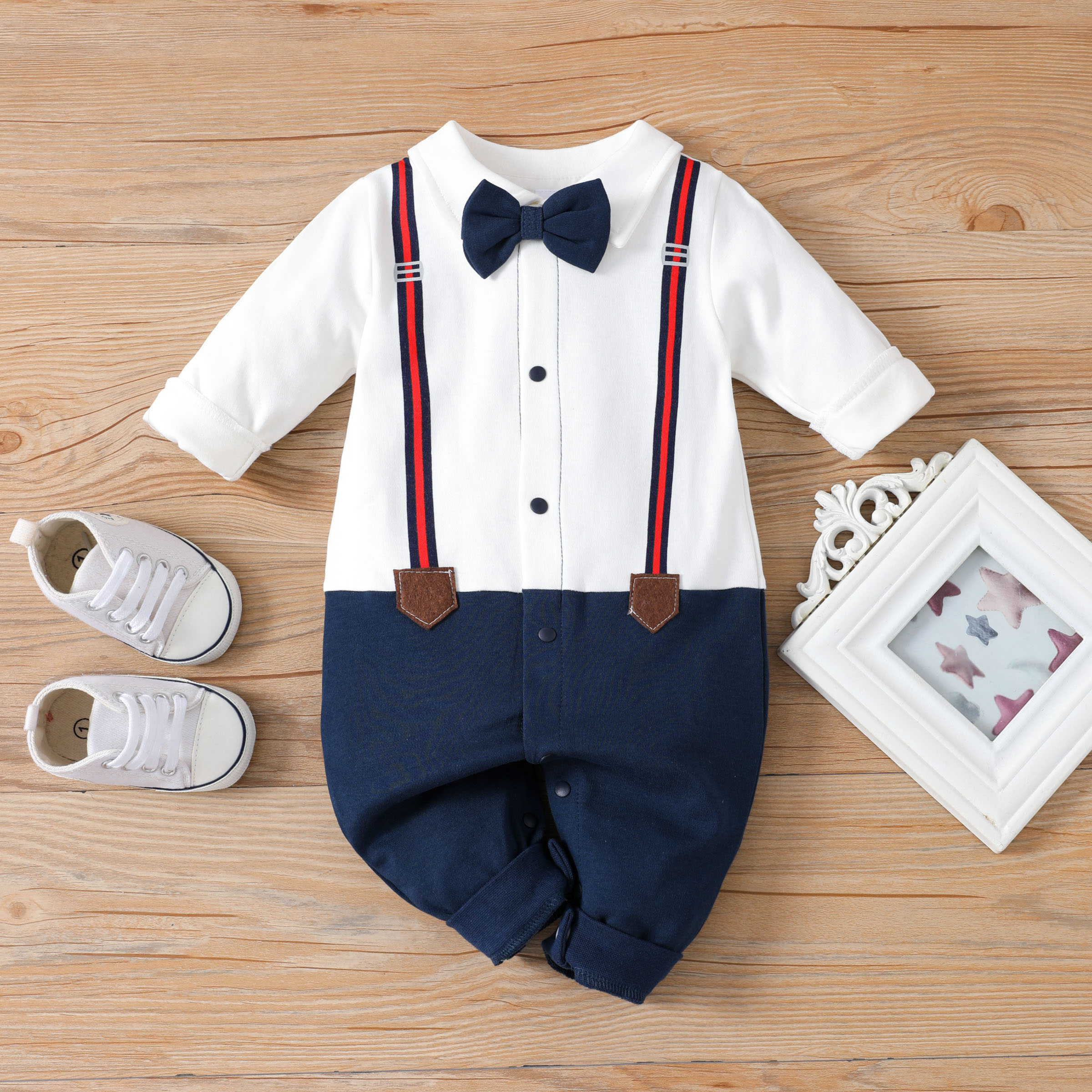 PatPat Baby Boy 95% Cotton Faux Layering Jumpsuit