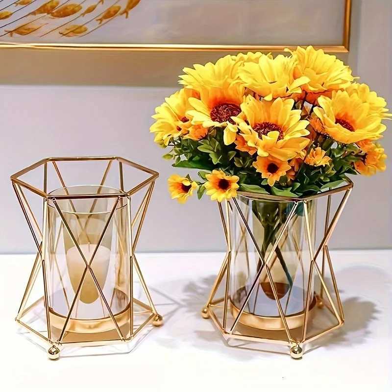 Hydroponic Wrought Iron Glass Vase - Luxury Geometric Style Dining Table Centerpiece Home Decor C251124