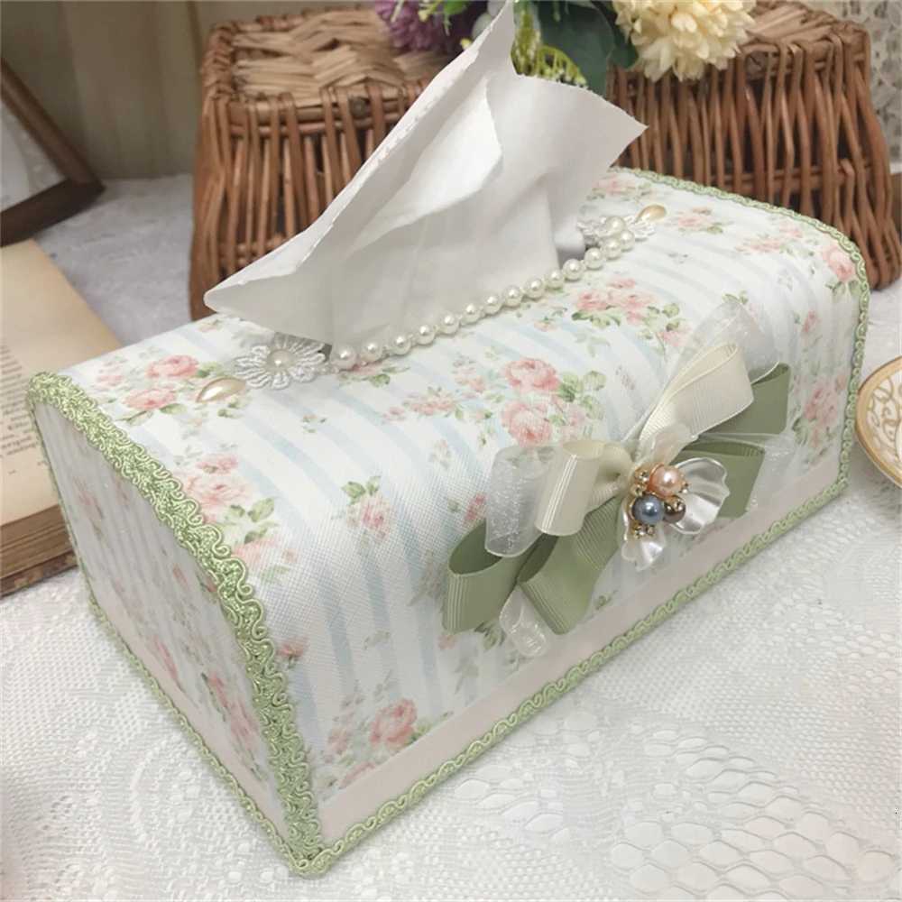 Korean Paper Waterproof Tissue Box lace Heavy Craft Pearl Dining Table Drawer Paper Cover Print Home Decoration Storage BoxM251124