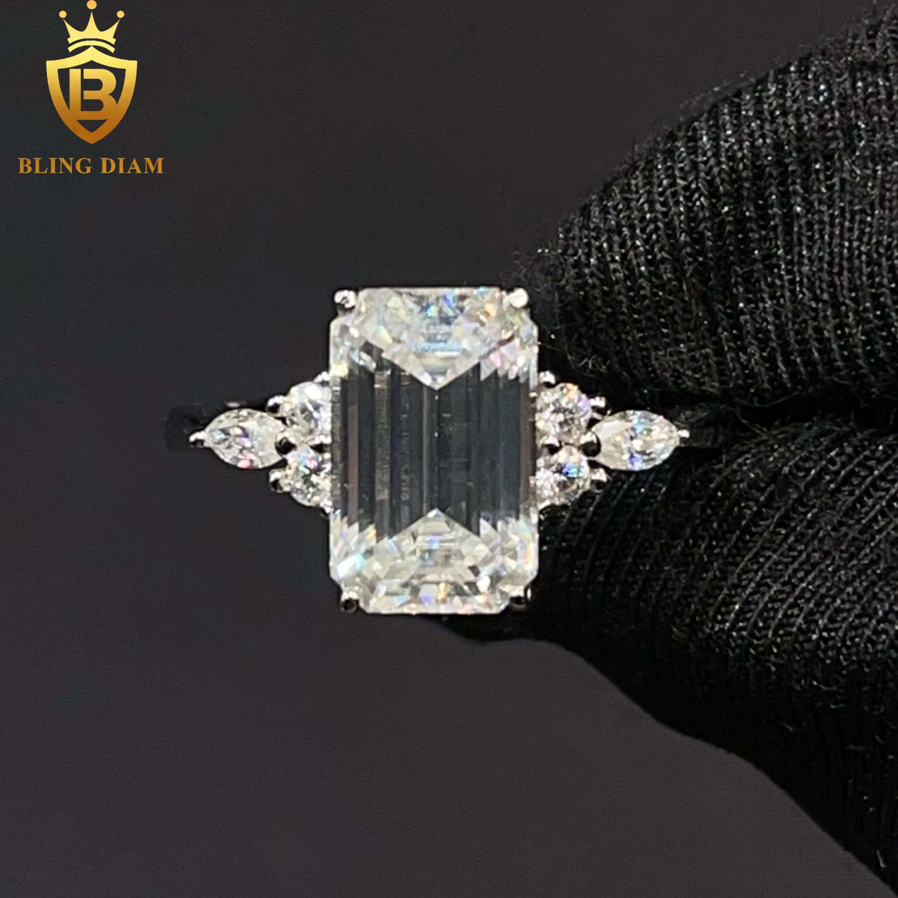 Women Jewelry Engagement Gift Ring 925 Sterling Silver VVS Moissanite Big Diamond Emerald Cut Rings