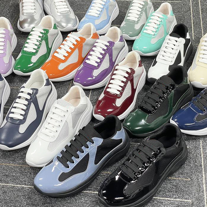 Men Americas Cup Xl Leather Sneakers High Quality Patent Leather Flat Trainers Black Mesh Lace-up Casual Shoes Outdoor Runner Trainers Sport Shoes 53