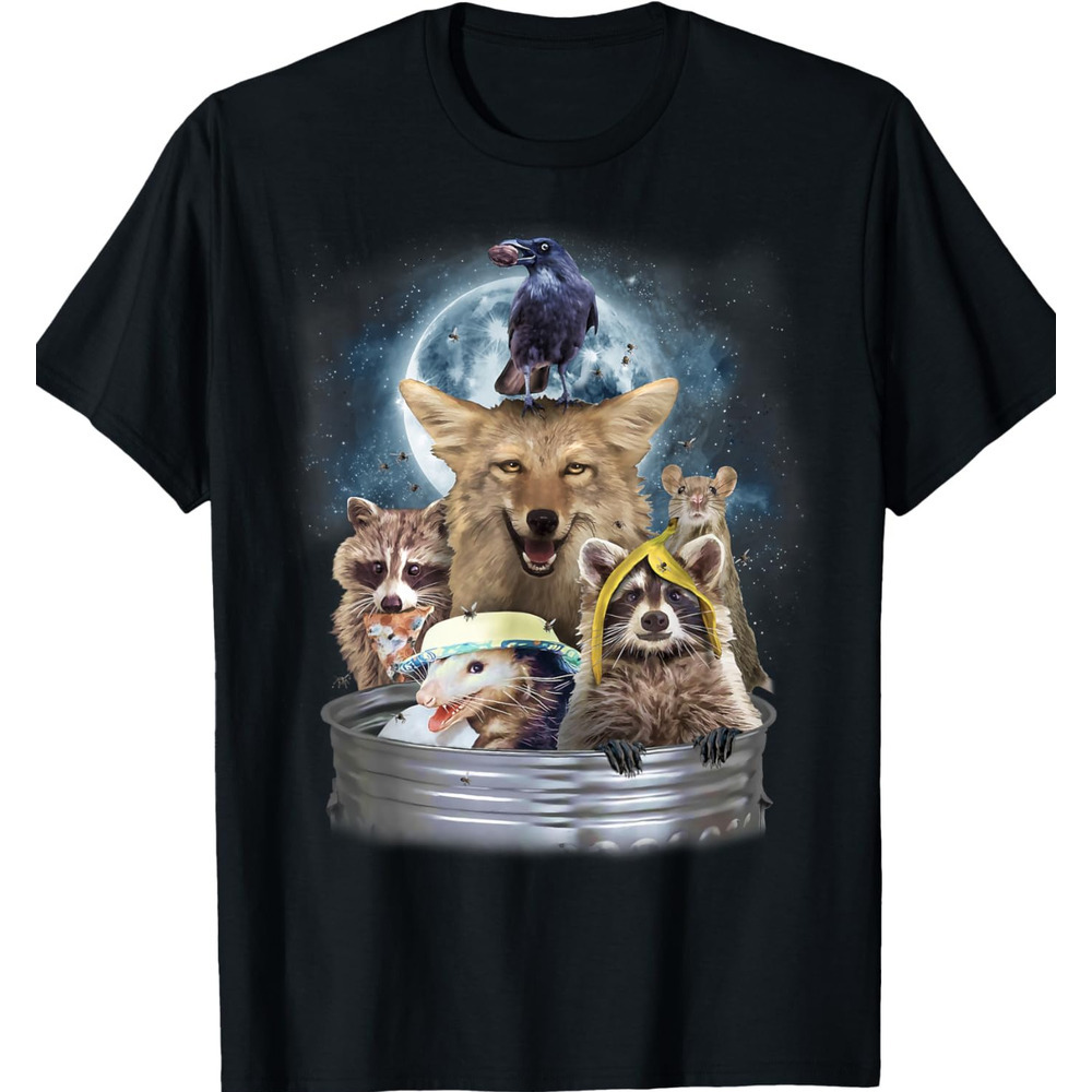 T shirt for Mens Trash Animals Howling at the Moon Shirt - Funny Team Trash Graphic Tee Casual Tops Clothes Short sleeve cool