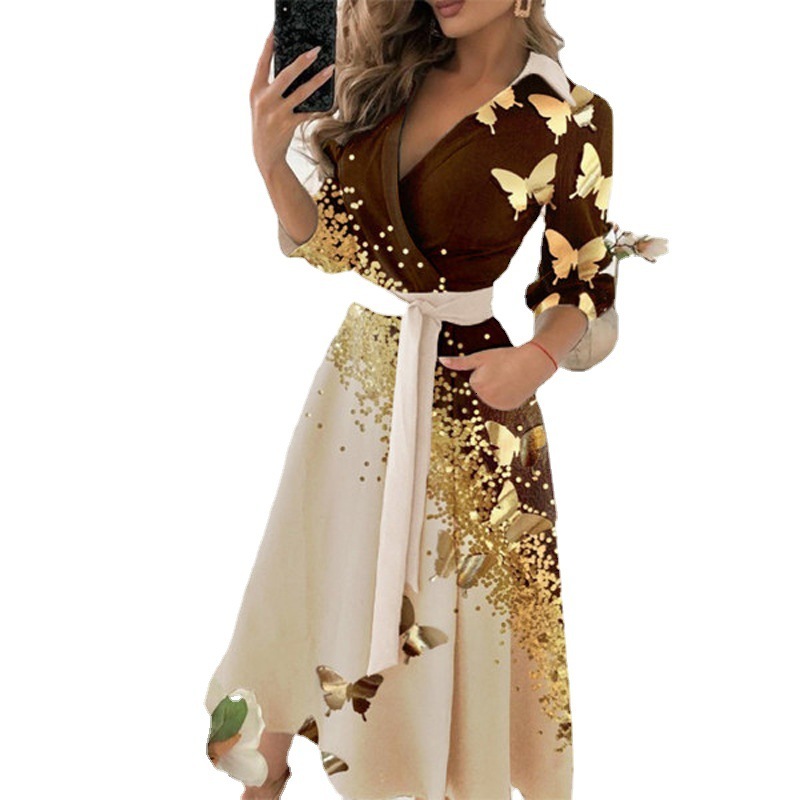 2021 womens dress womens elegant butterfly star print dress
