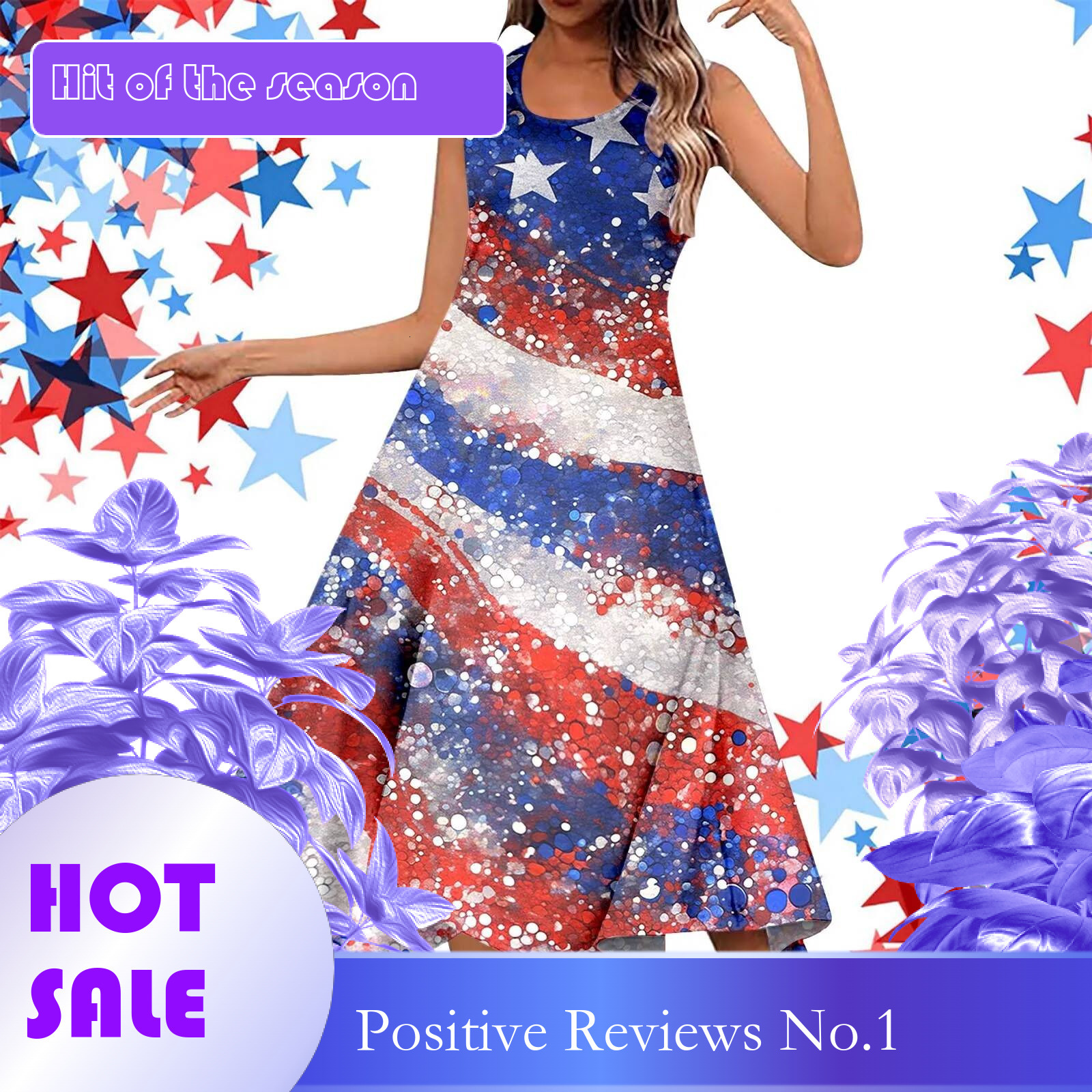Dongdumaoyi Women S Fashion Spring Summer Independence Day Print Dresses Retro Irregular Hem Round Neck Sleeveless Pocket Casual Dress
