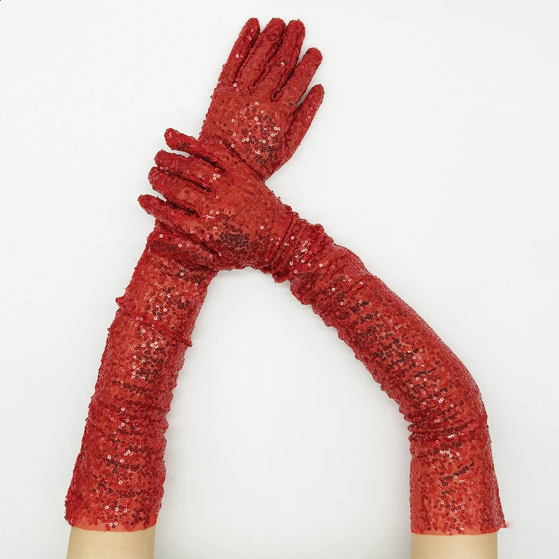 Long Glitter Elastic Fingerless Gloves Sparkly Sequin Performance Party Holiday Stage Costume Accessory Gloves 250417