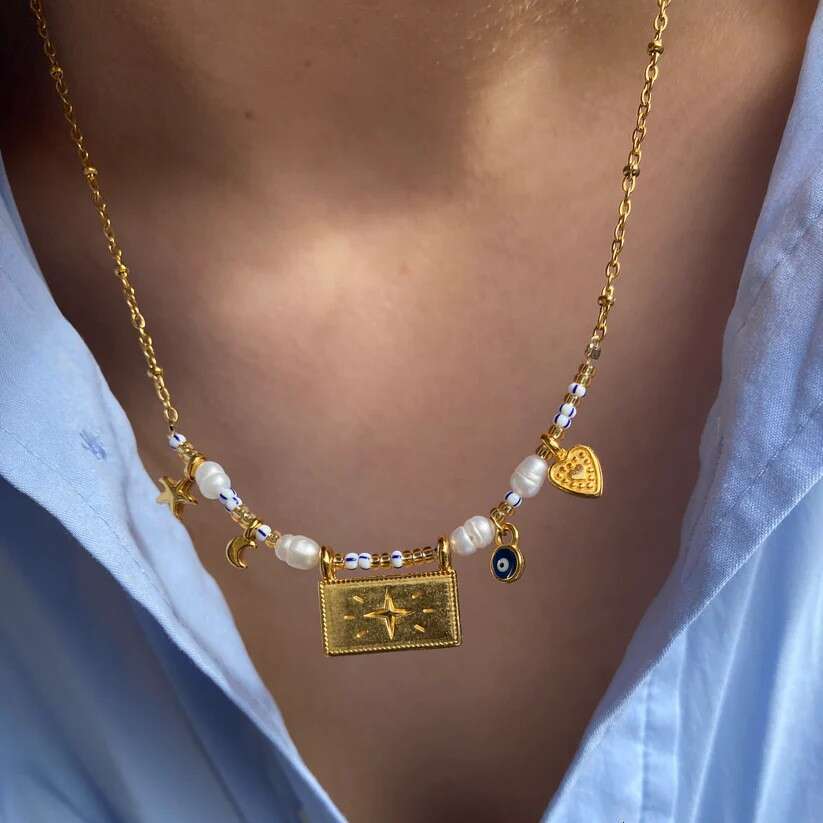 INT hot Designer necklace for women New niche design 18k stainless steel cross scarab devil's eye pendant necklace Vintage Bohemian Beach Vacatio