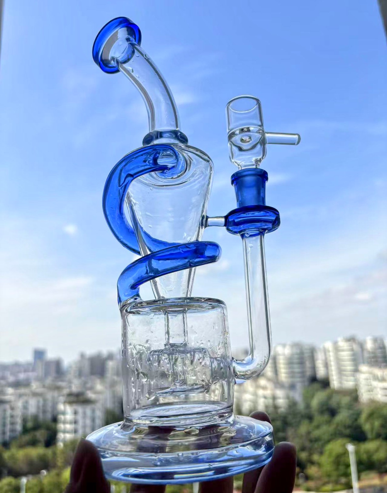 Handmade 10" tall new arrival percolator matrix glass bong recycler oil 8" bongs water pipe smoking oil burner 14mm joint circulation of water Very smooth