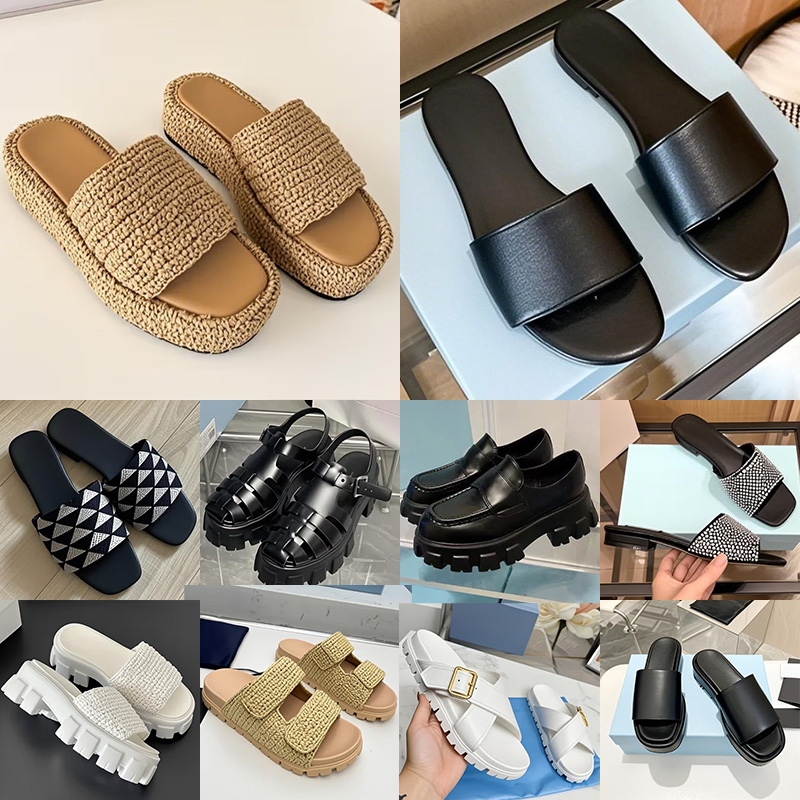 Free shipping designer sandals famous For women triangle slides flat slippers platform slide slipper summer black white sandal sandles womens outdoor shoes