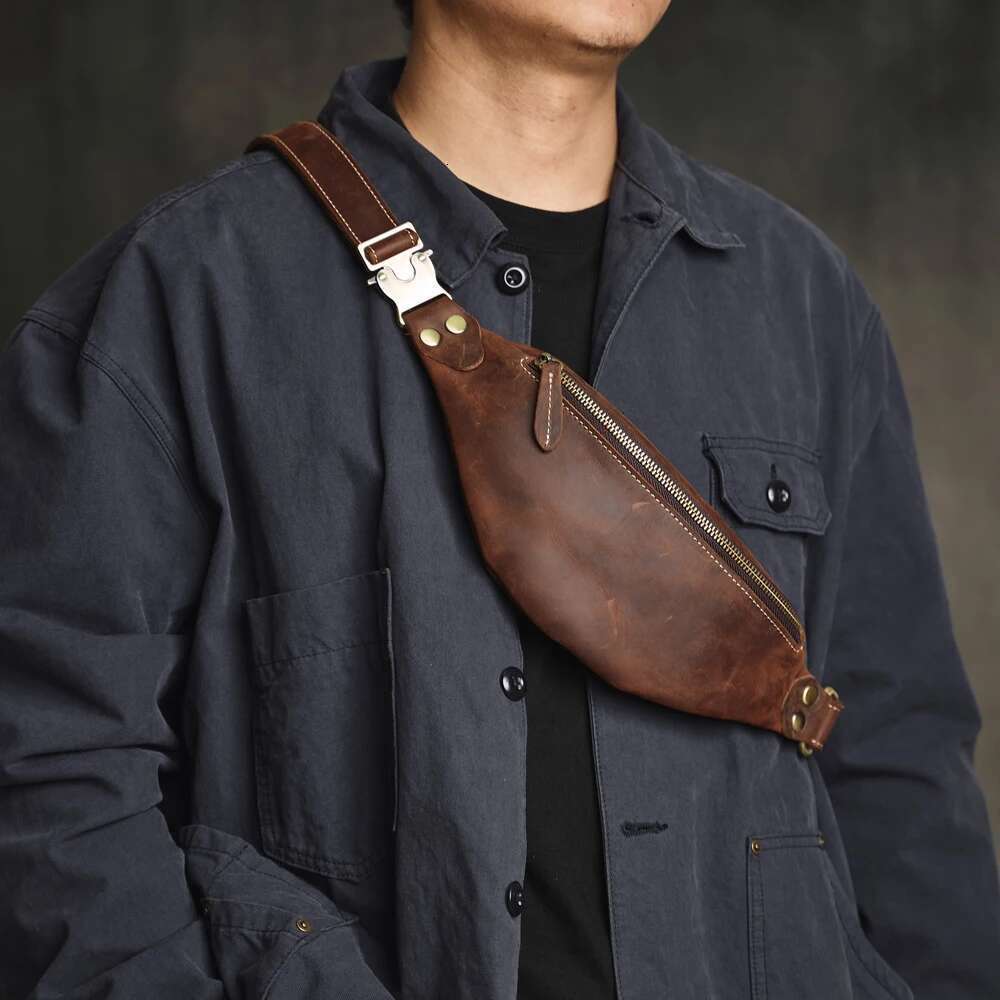 Texture Genuine Leather Retro Waist Multifunctional Crossbody Outdoor Chest Mobile Phone Bag