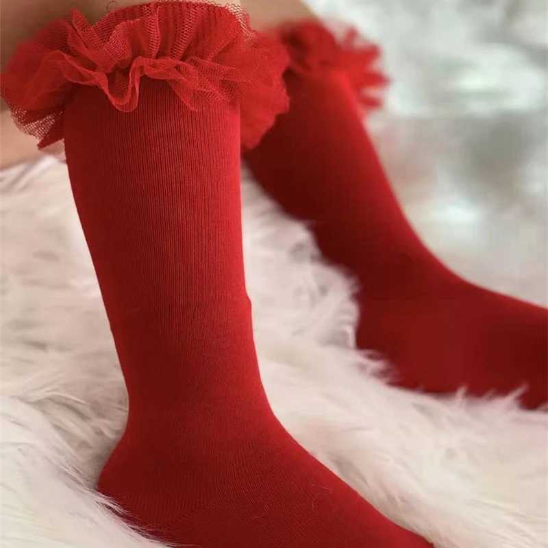 Autumn Winter Baby Girls Socks Toddlers Children Knee High Socks Soft Cotton Ruffle Mesh Lace Flower Kids Sock Tube Calcetines G251124