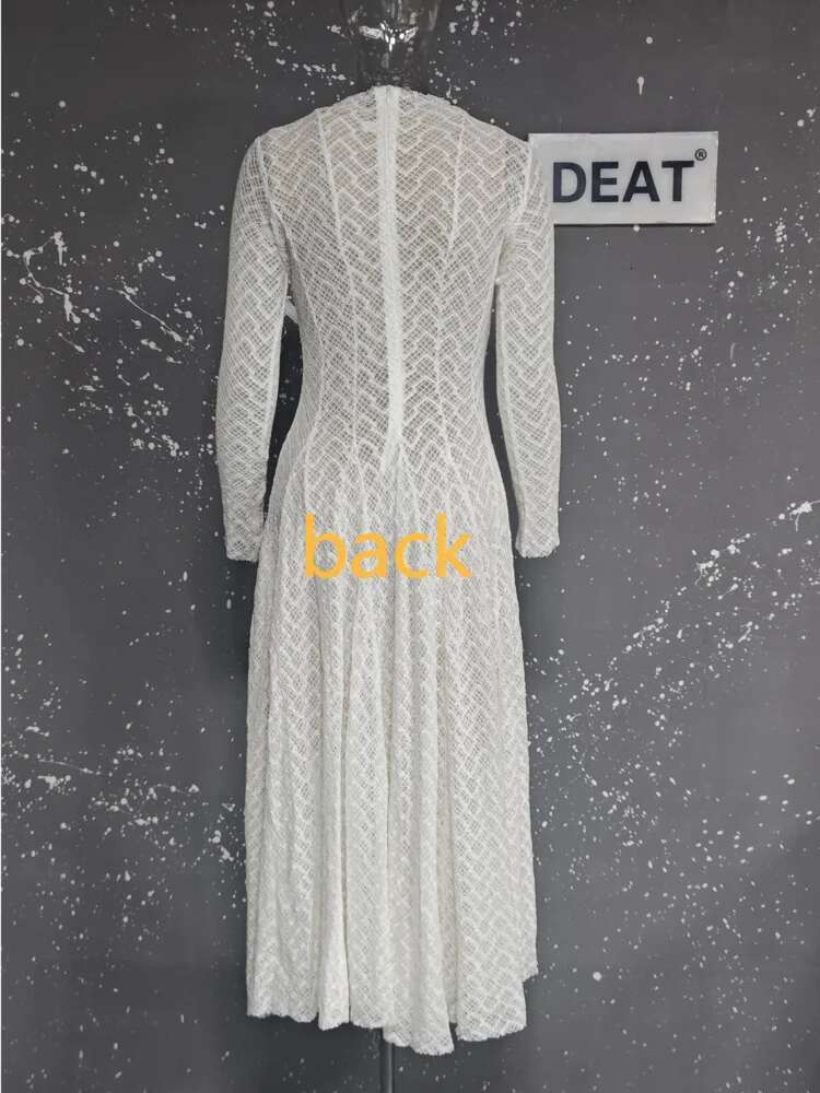DEAT Elegant Lace Gauze Spliced Half High Collar Solid Color Draped Girdling Women's Evening Dresses 2025 Spring New 15Dz247