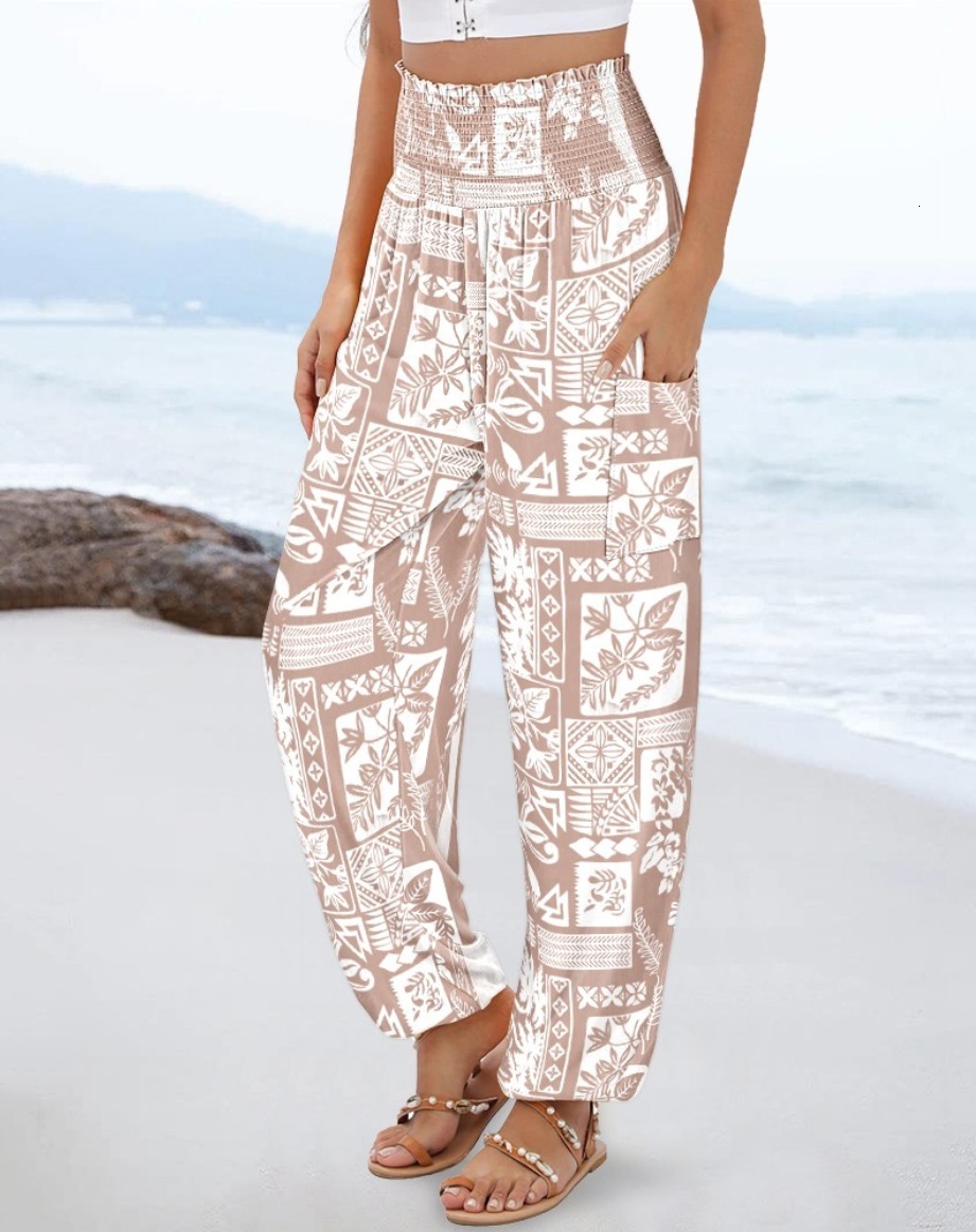 2025 New Spring and Summer Womens Loose High Waist Printed Casual Pants for Women