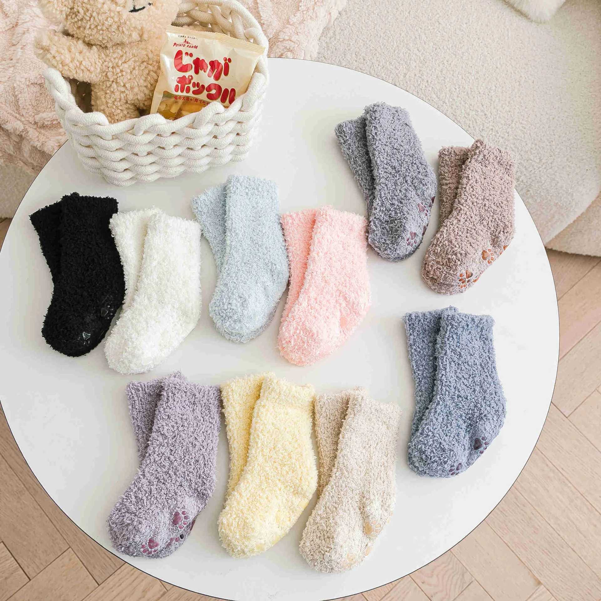 Thickened Thermal Socks Childrenn Winter Warm Home Soft Thickened Plus Velvet Sleeping Anti Slip Floor Slipper Sock Christmas Gi G251124