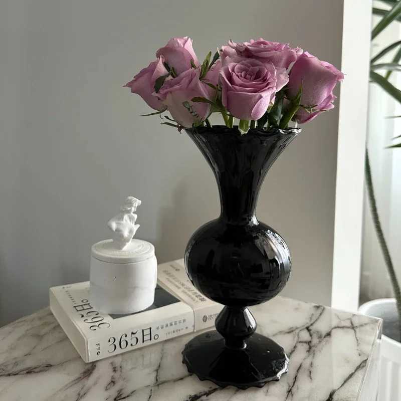European Minimst Medieval Black Nitrate Glass Vase Living Room Bedroom Dining Table High-end Decoration Exquisite Ornaments C251124