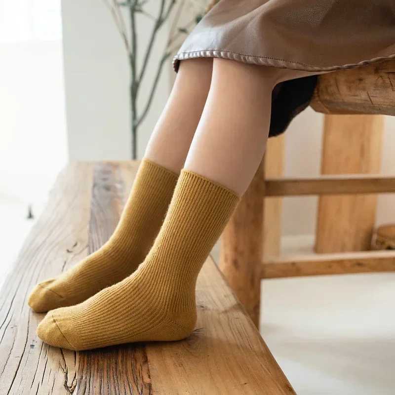 Kids Wool Cashmere Socks Children Boys Girls Soft Thermal Stockings for Baby Fashion Solid Color Kids High Long Winter Stuff G251124