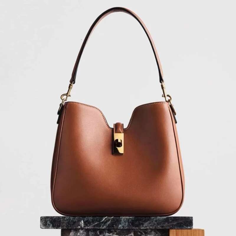 Brand Design Lock Buckle Shoulder Women Genuine Leather Elegant Commute Handbags Concise Fashion Bucket Bags 2025