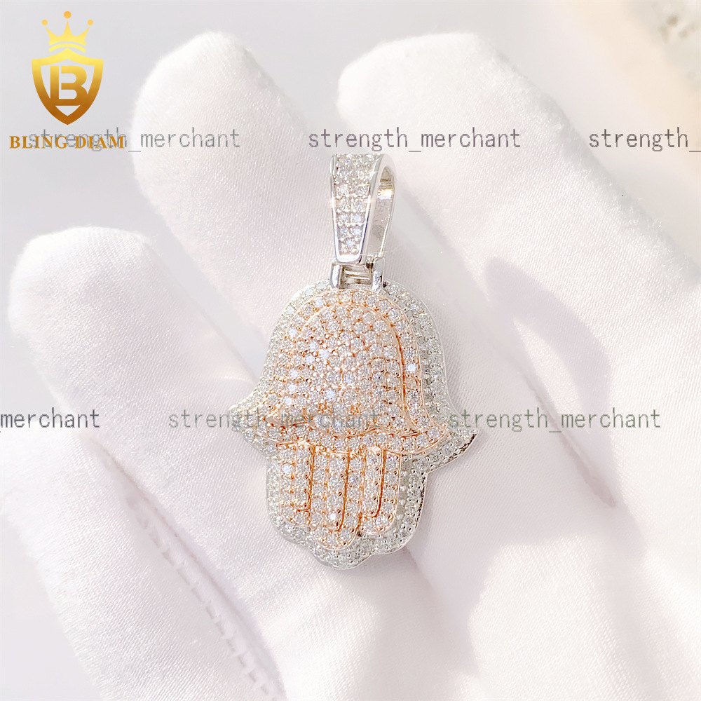 Hiphop Jewelry 925 Silver Moissanite Pendant Hiphop Two Color Palm Pendant Trendy