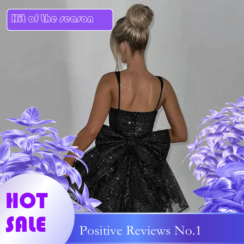 Dongdumaoyi Townlike Bow Sparkle Glitter Sexy Party Dress Women Spaghetti Strap Mini Spring Summer Waist Wrap A Line Dresses