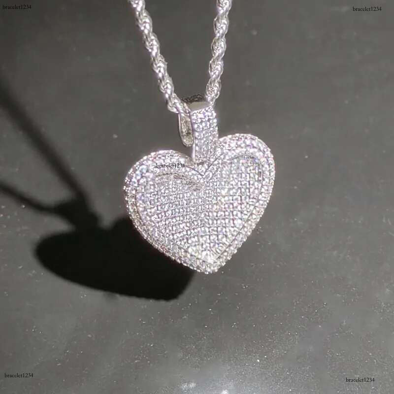 Iced Out Big Heart Pendant with Rope Chain Necklace Paved 5A Cz Stone for Women Men Hip Hop Necklaces Jewelry Drop Ship