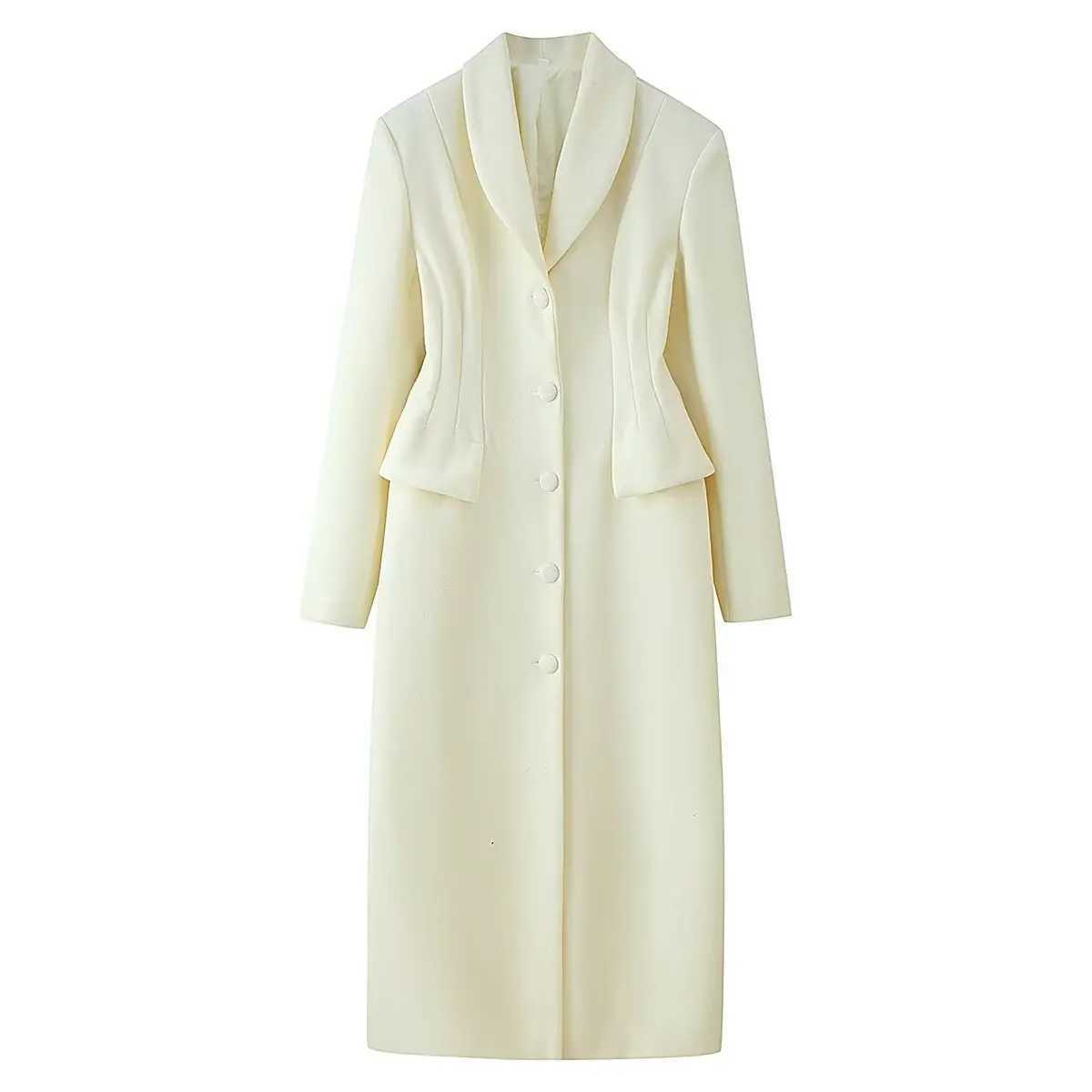 DiYiG WOMAN 2025 autumn new fashion lapel breasted long coat retro long sleeve waist coat Outerwear Mujer J251124