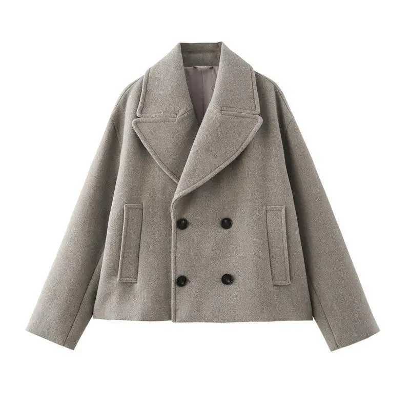 Women Autumn Winter Double Breasted Woolen Coat Elegant Long Sleeves Short Jacket Fashion Lady Warm Street Outerwear J251124