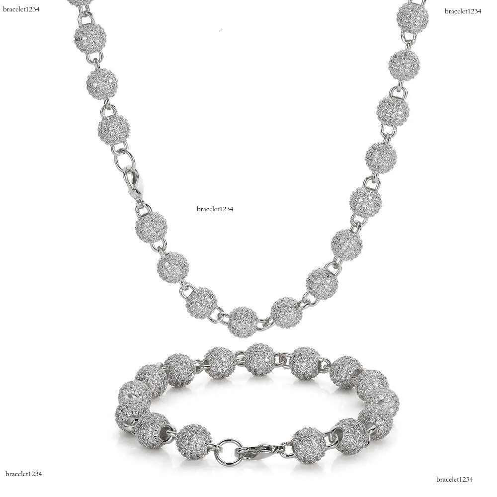 Luxury designer 8mm Hip Hop Beadball Necklace Bracelet Ice Out VVS Moissanite Women Men's Necklace Bracelet with FREE shipping