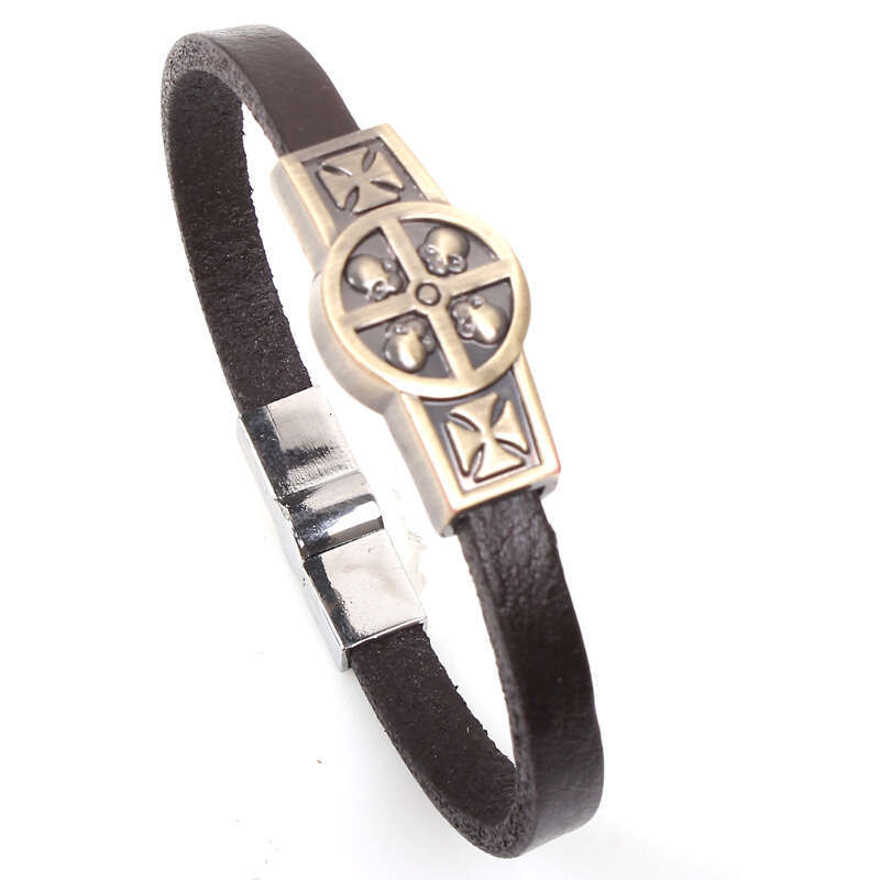 Hot selling genuine leather jewelry, cowhide alloy imitation bronze magnetic buckle cross bracelet