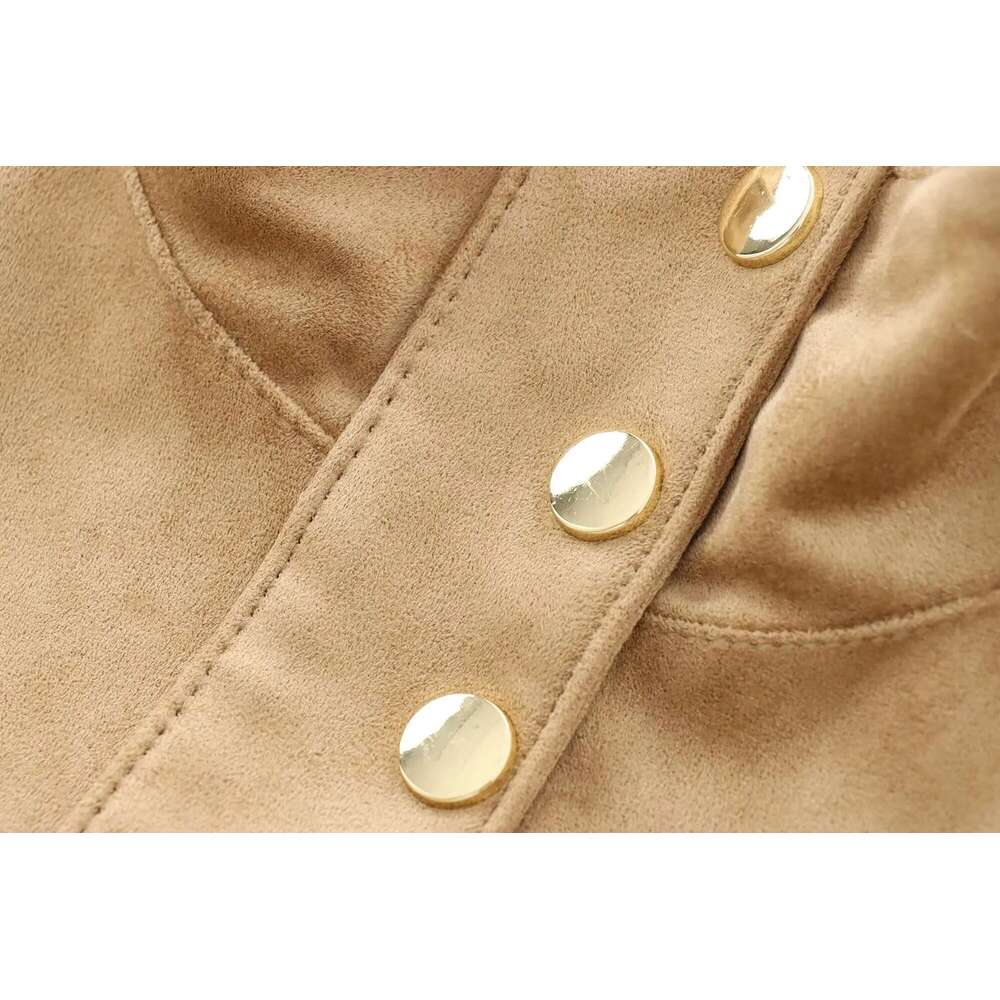 Designer Clothes New Women's Fashion European American Style Simple And Versatile High Collar Long Sleeve Leather Suede Casual Jacket