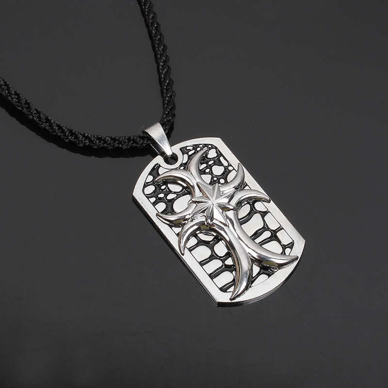 Personalized metal street style necklace, four leaf clover carnivorous flower cross, punk men's pendant, sweater chain
