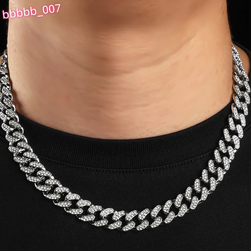 Hip Hop Shiny 12MM Cuban Link Chain Necklace Women Men Silver Color Rhinestone Iced Out Cuban Chain Punk Jewelry Necklace Gift