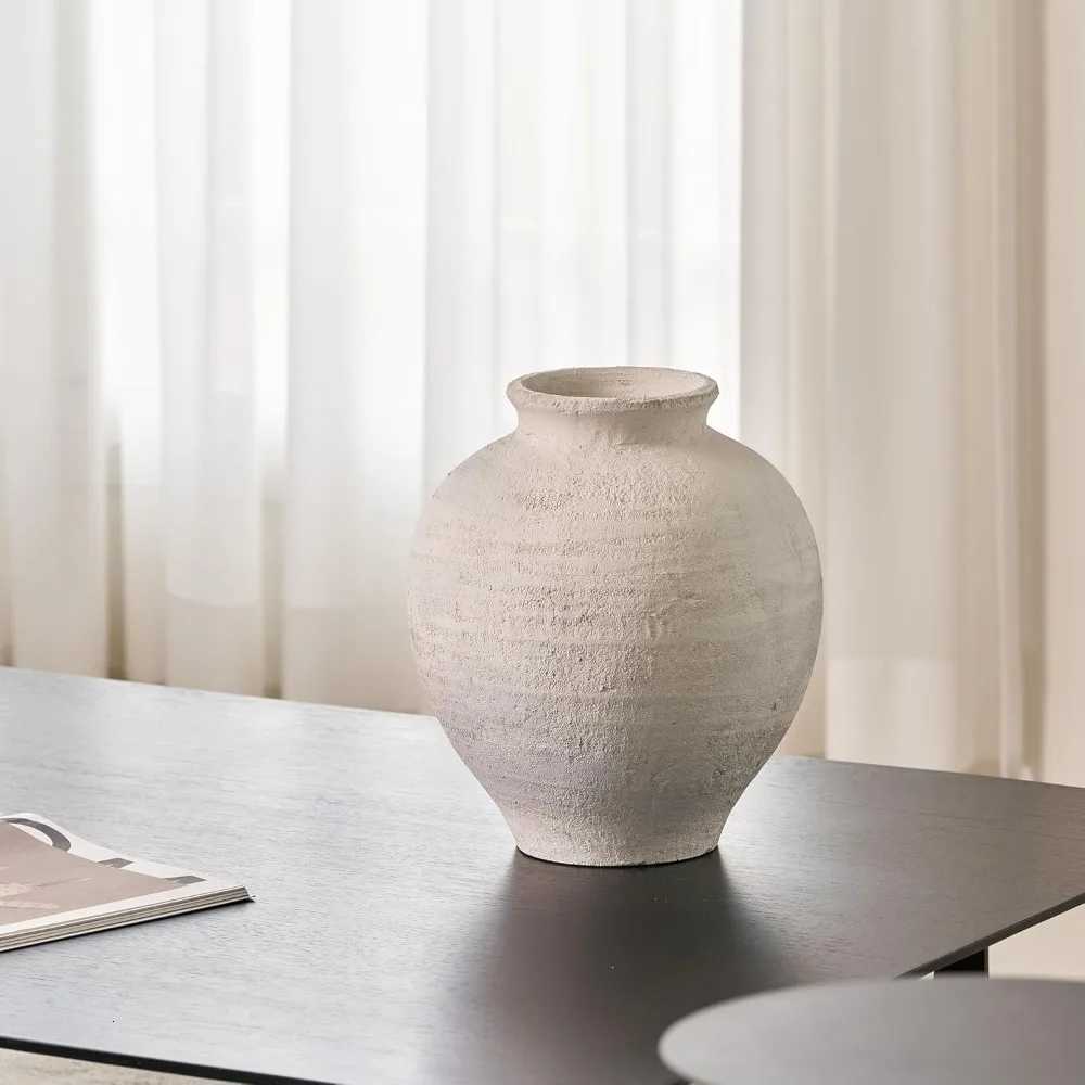 Large White Ceramic Zen Vase 11 Tall Rustic Style Terra Cotta Pitcher Distressed Farmhouse Decor Pottery Art Long Tail Home C251124