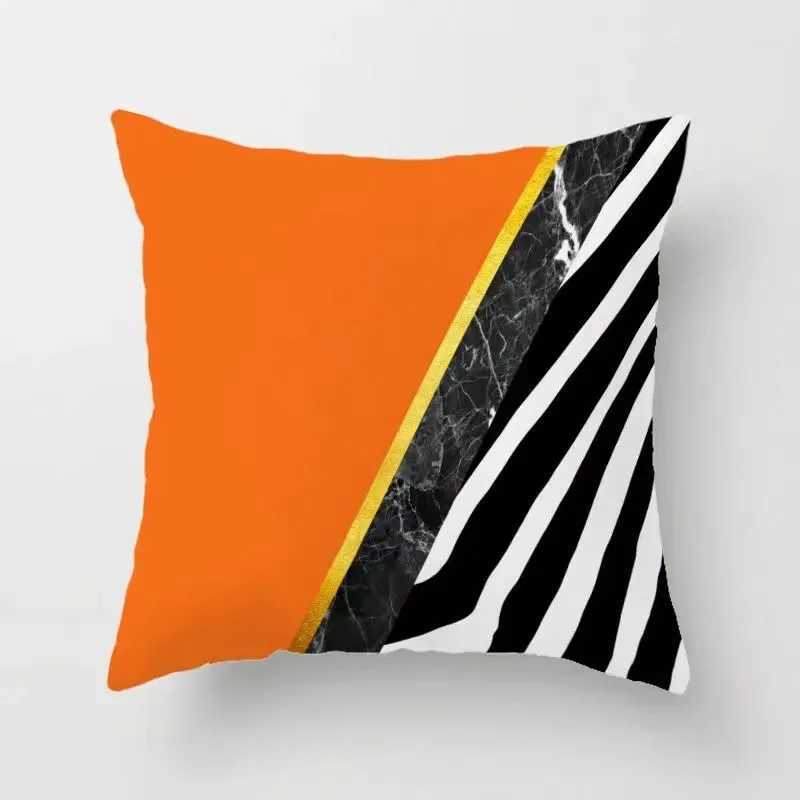 Orange patchwork pattern throw pillow cover with short plush print living room sofa decoration cushion cover pillow covers G251124