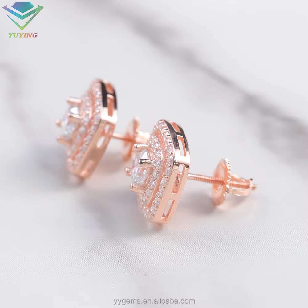 Wholesale Price Trendy Earrings S925 Silver White/rose Gold Plated D Color Vvs Moissanite Women Girl Jewelry Stud