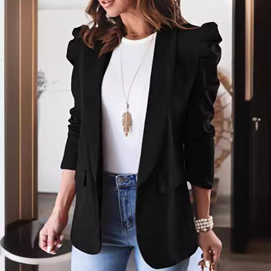 Autumn and winter 2022 new solid color long sleeve lapel suit small coat for women