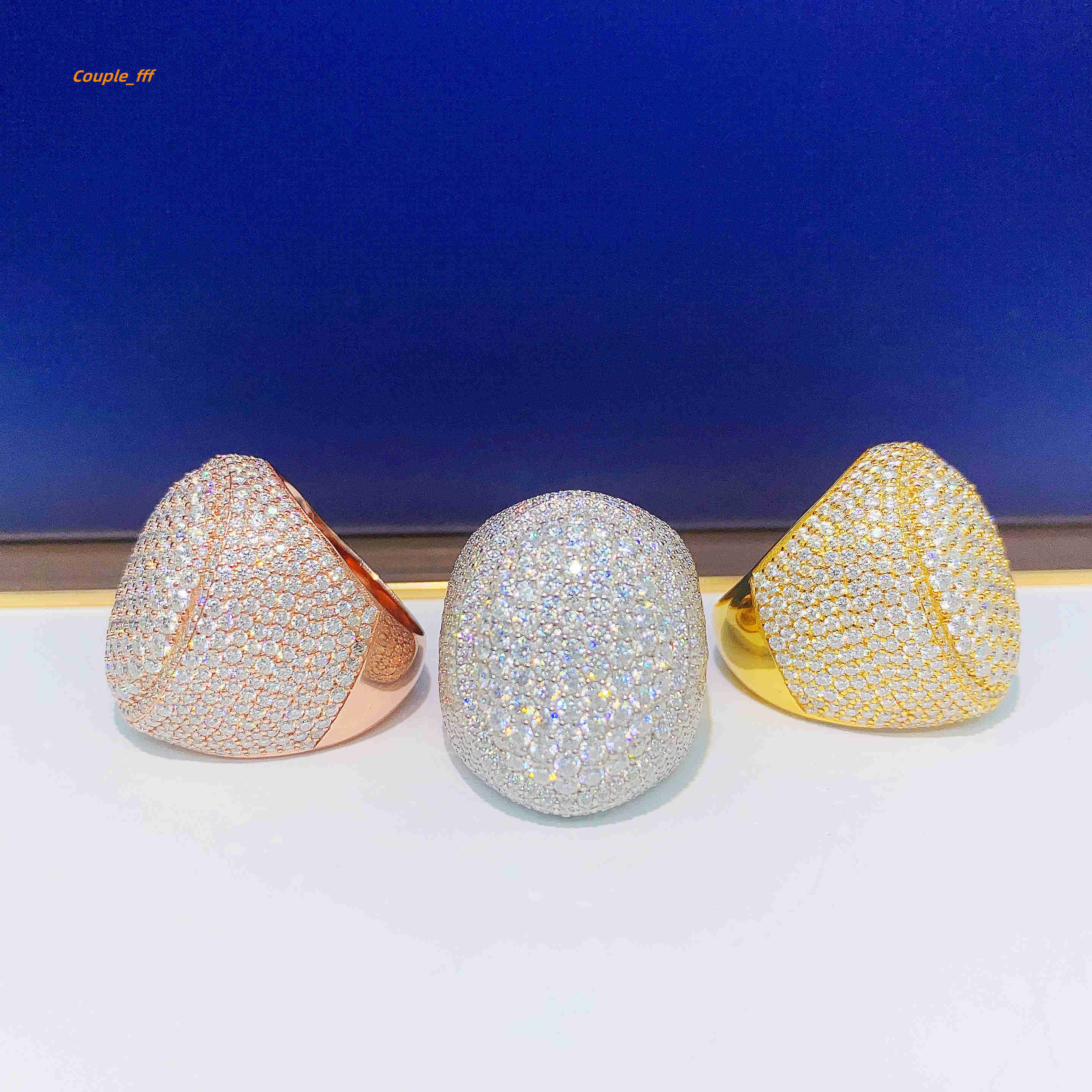 Fine Jewelry Moissanite Mens Rapper S925 Sterling Silver Gold Plated Ice Out FL/Vvs1 Diamond Yellow Gold Hip Hop Moissanite Ring