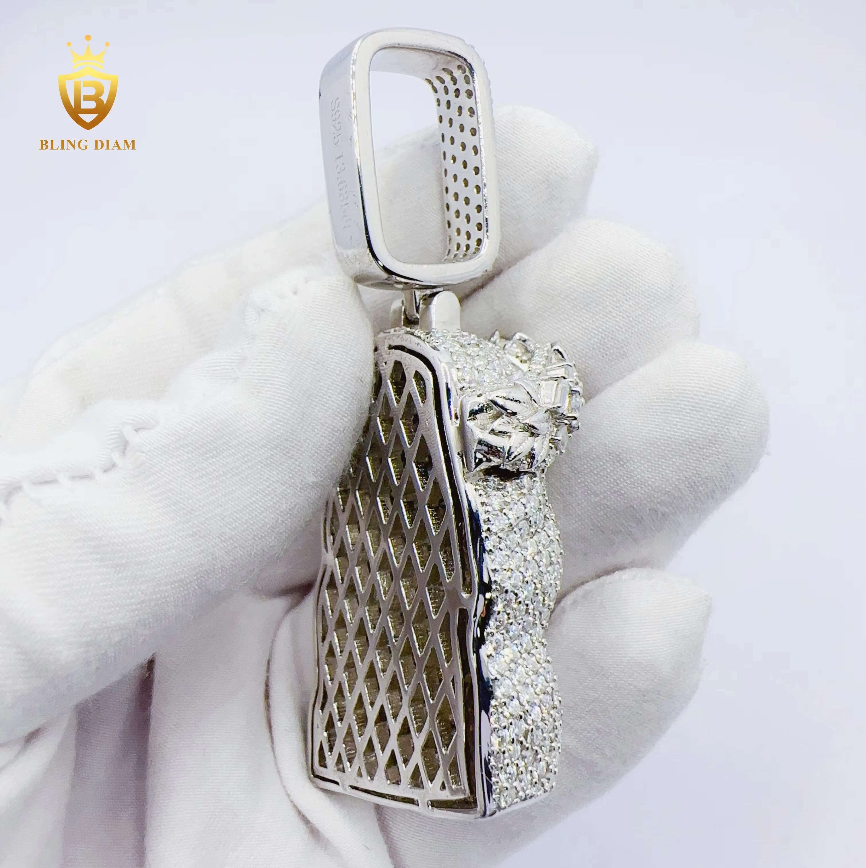 Custom White Gold 925 Sterling Silver Vvs Moissanite Hip Hop Jesus Head Pendant for Men