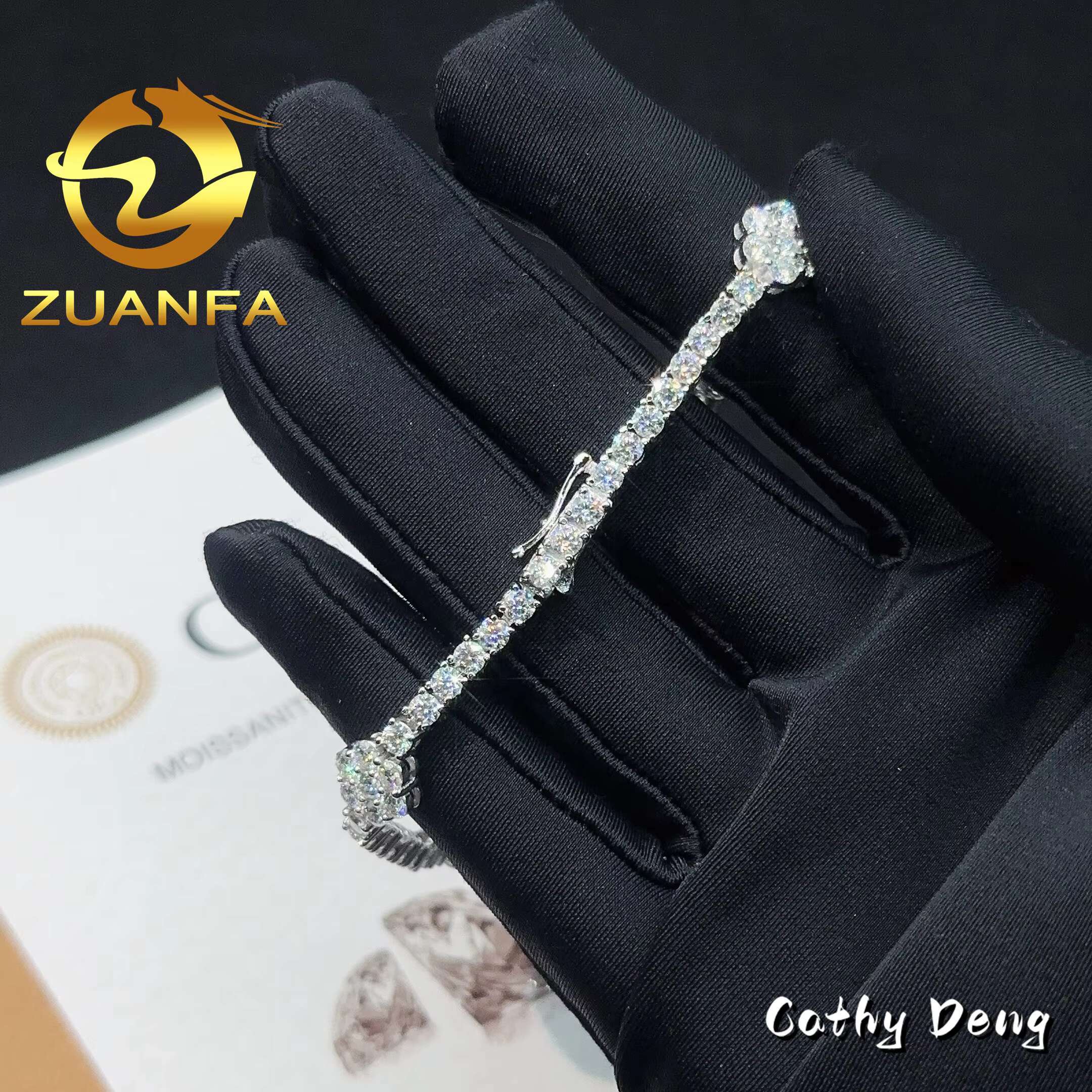 New Flower 3mm Moissanite Tennis Chain Bracelet With Stud Earrings Set 925 Silver Hip Hop Bracelet Tennis Bracelet Pass test