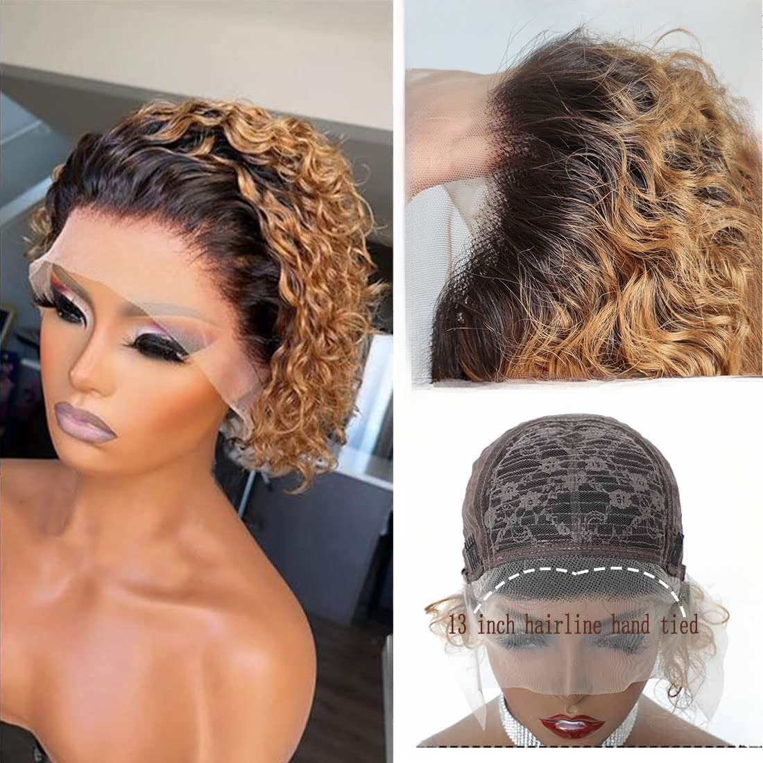 Natural Black Short Curly Pixie Cut Wig with Lace Front - 6 Inches | Hand-Tied & Plucked