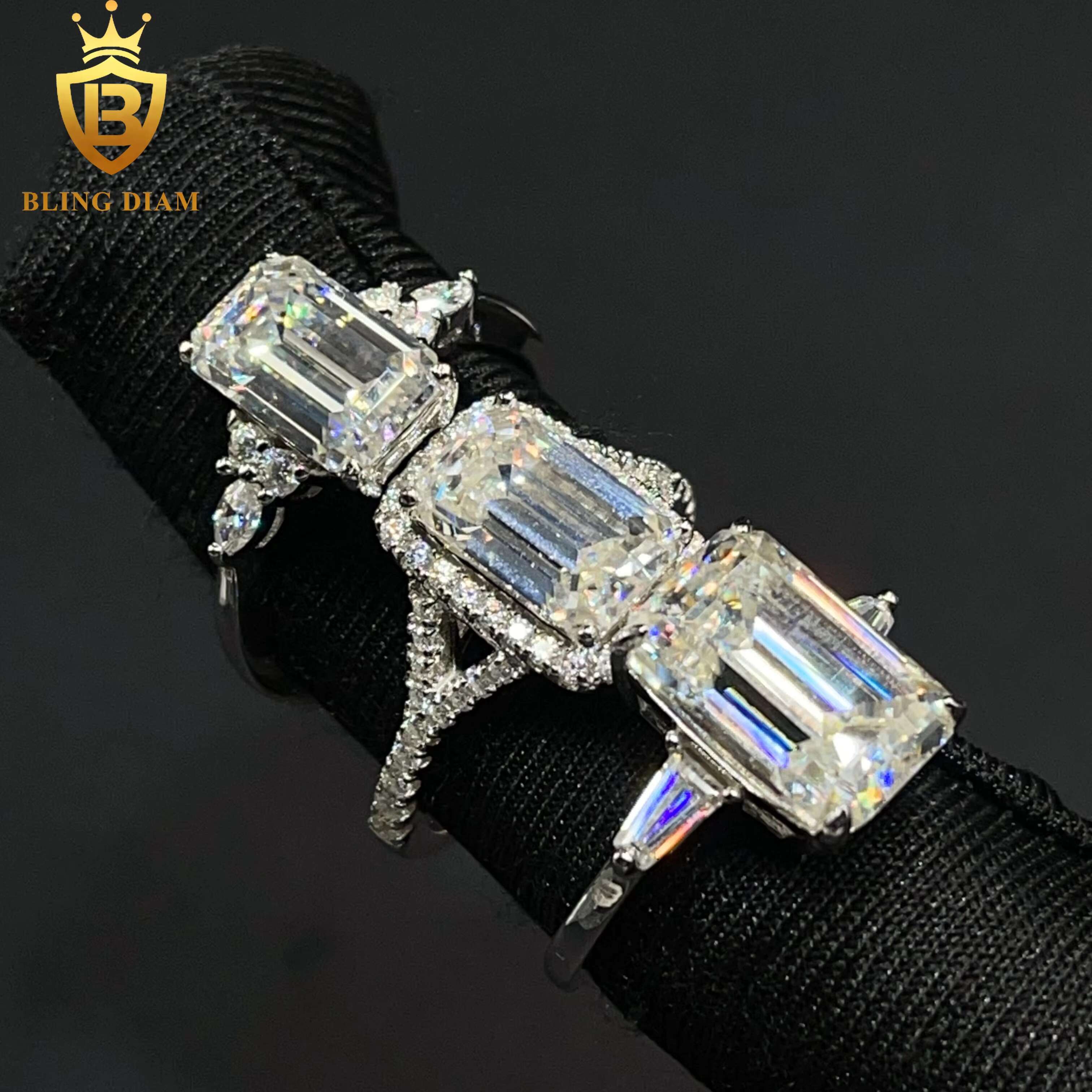 Women Jewelry Engagement Gift Ring 925 Sterling Silver VVS Moissanite Big Diamond Emerald Cut Rings