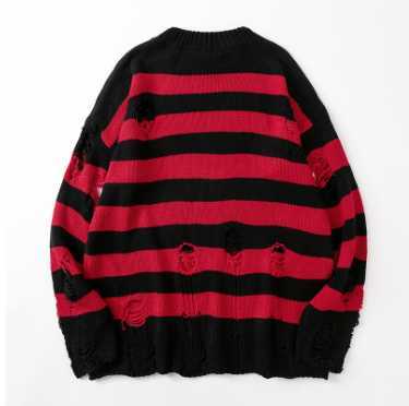 Cross-border couple perforated woolen sweater, Japanese style loose and laid-back trendy version, round-neck, multi-color men's sweater w250424