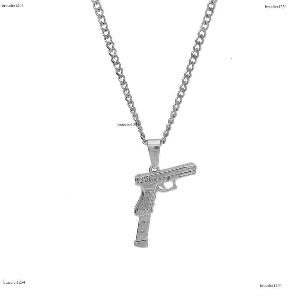 Gold Pistol Necklace Mens Necklaces Stainless Steel Gun Pendant Hip Hop Jewelry