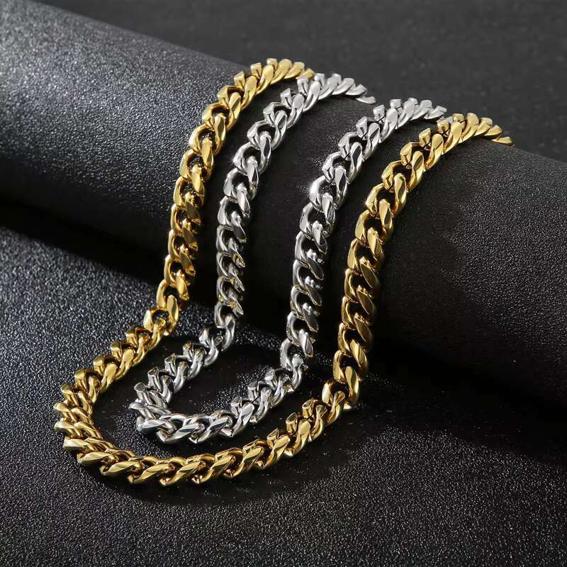Stainless Steel 24k Gold Filled Women Choker Jewelry Mens Miami Cuban Link Chain Chunky Necklace Statement Customized